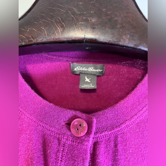 💗 Eddie Bauer Women’s Magenta Button-Front Cardigan 3/4 length lsleeve– Size L 💗 - Picture 4 of 6